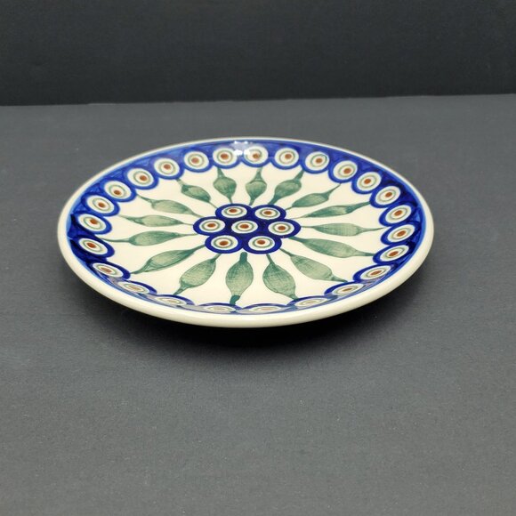 Polish Pottery Peacock Leaves Dessert Plate Peacock Salad Plate - Picture 4 of 6